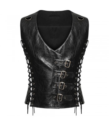 Punk Men Dieselpunk Waistcoat Black Gothic Faux Leather Men Gothic Vest 